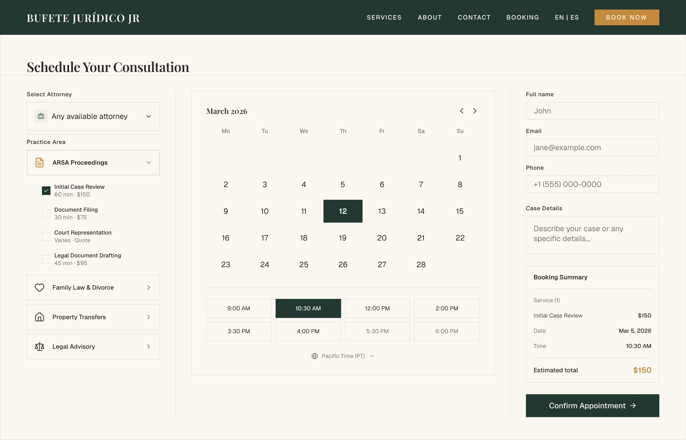 Booking widget running in a tenant site