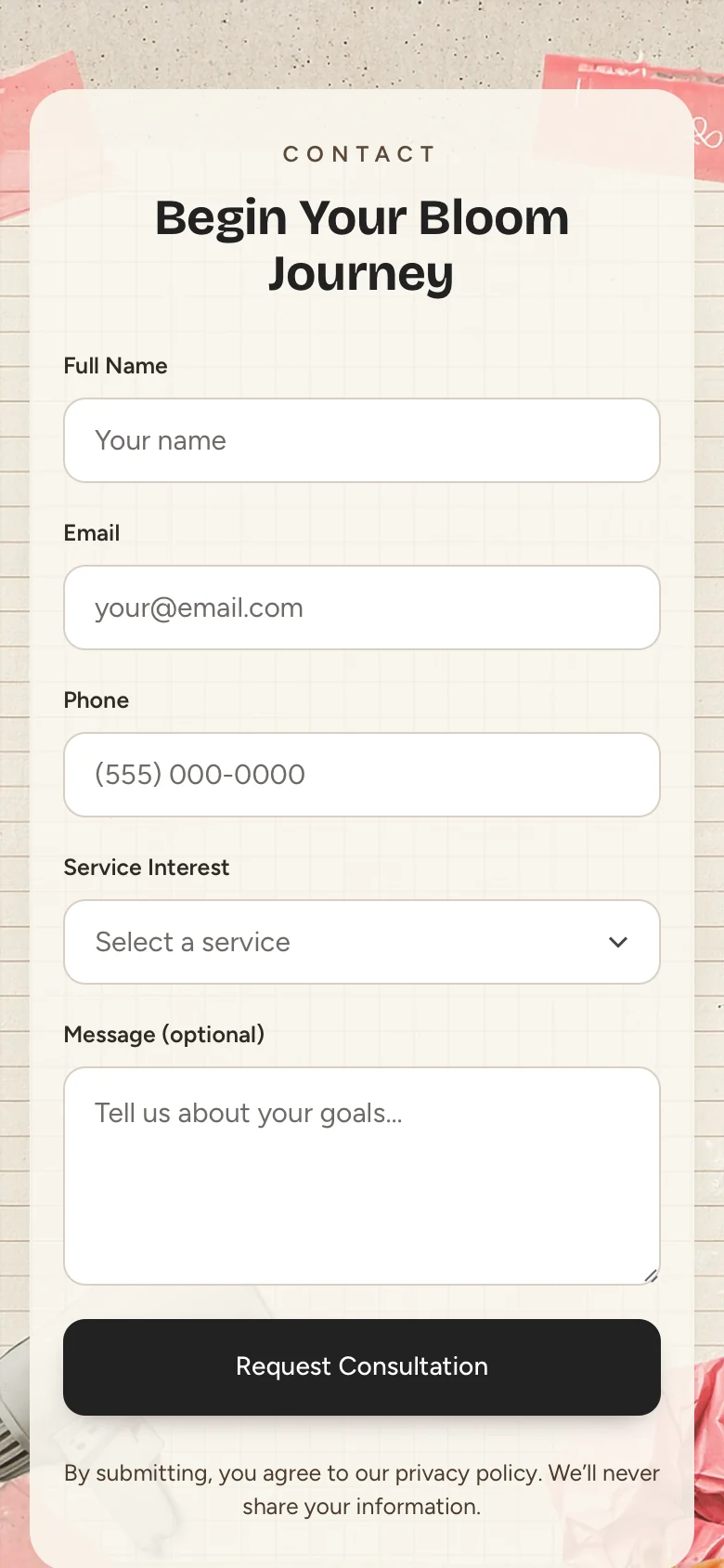 Booking form